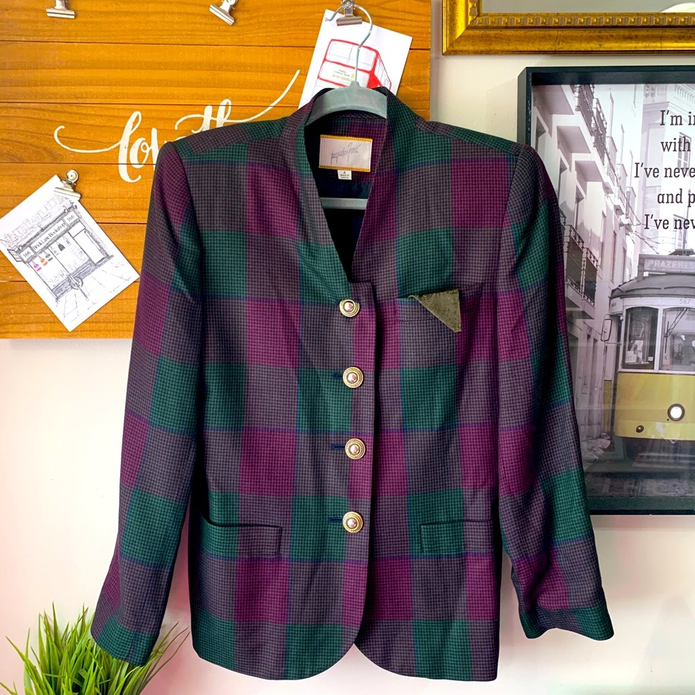 90s Vintage Padded Shoulder Plad Blazer